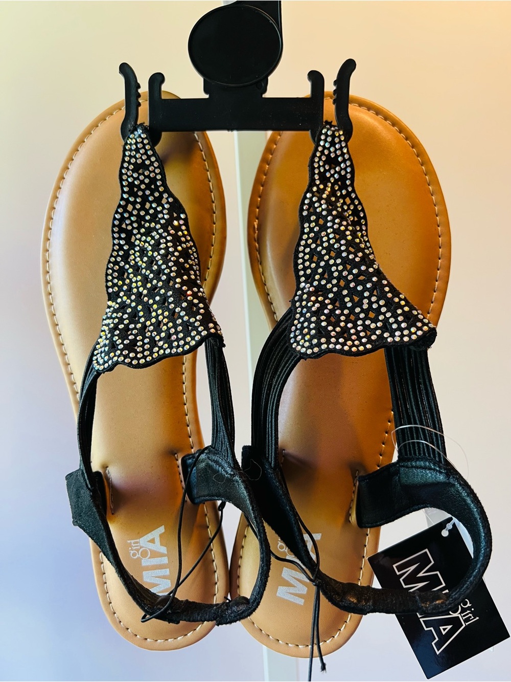 NWT Mia Girl Selinia Black Laser Cut Rhinestone Slingback Sandals Size 11